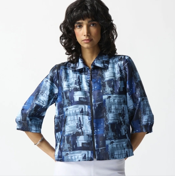 Joseph Ribkoff Navy and Charcoal Zip Jacket - Picture 2 of 11